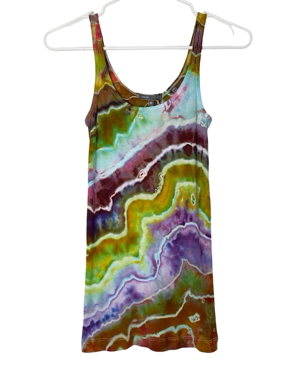 OOAK Geode Tie Dye Tank Top Womens Size XS Vince Cotton Handmade Upcycled Ribbed